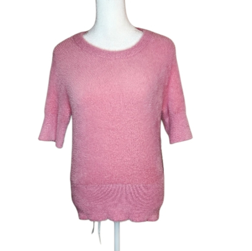NEW Bailey 44 Fuzzy Pink Short Sleeve Sweater Size Small
